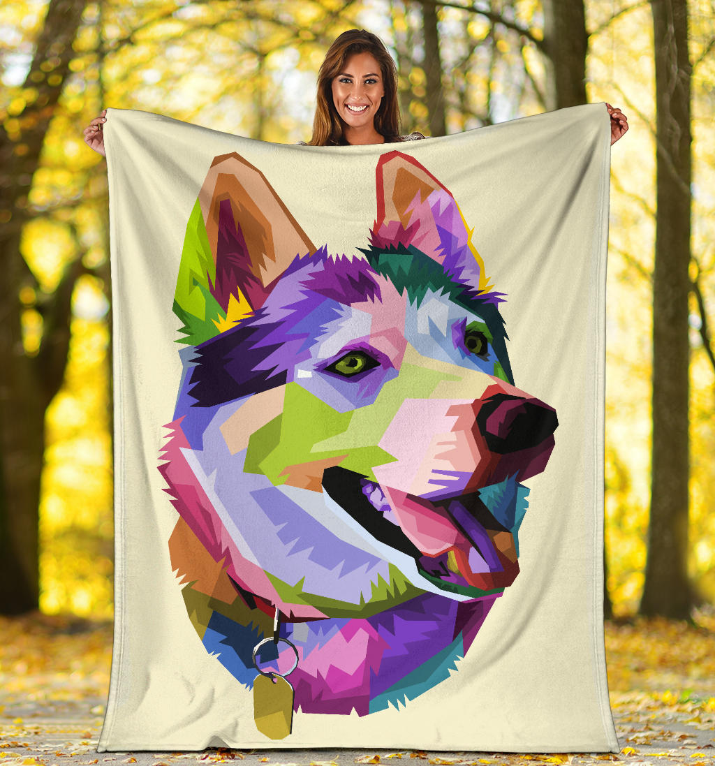 Premium Blanket cute husky dog pop art style