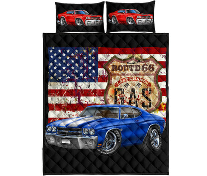 1970 Chevelle Route 66 American Flag Quilt Set
