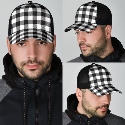 Black and White Buffalo Plaid Print Mesh Back Cap