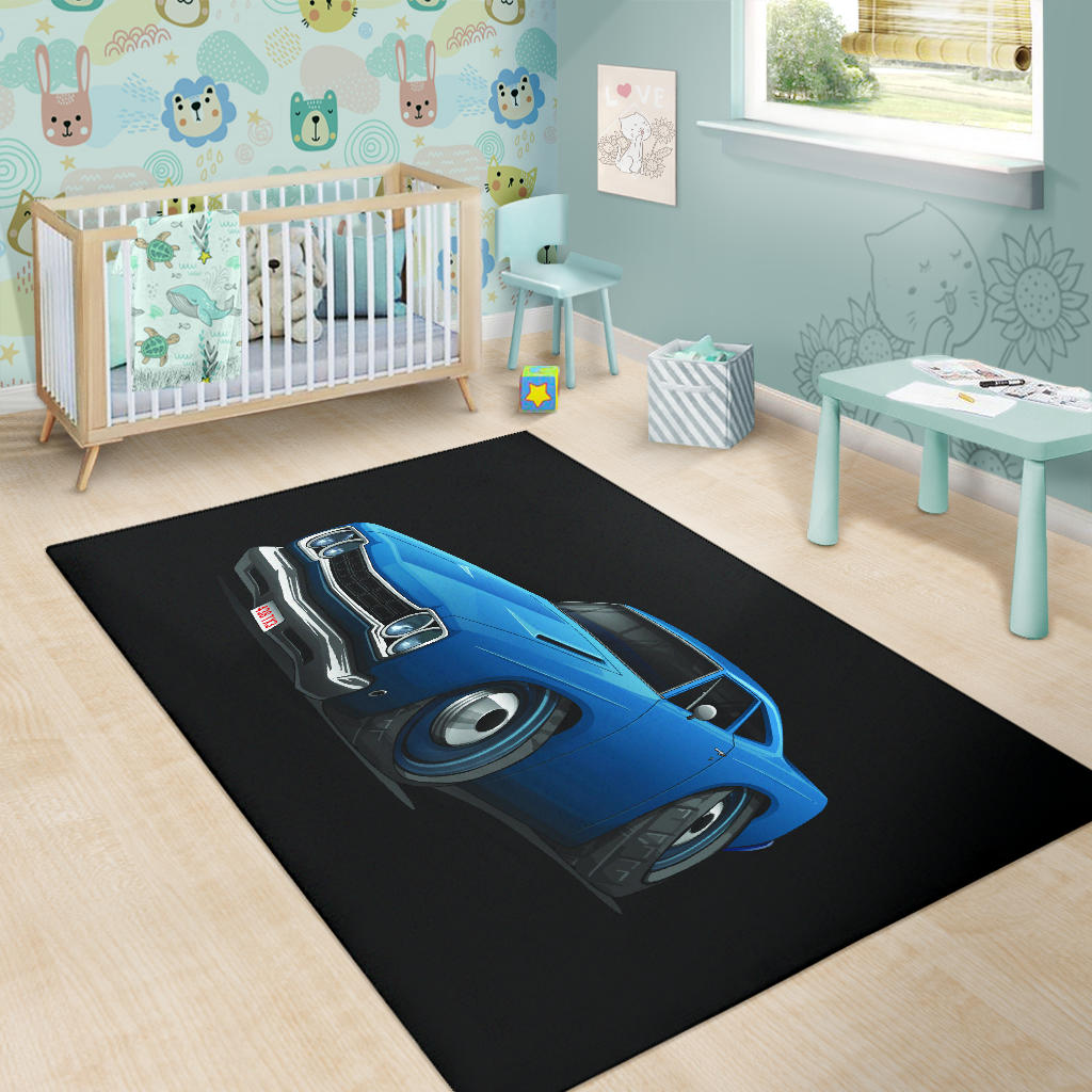 1969 Plymouth Roadrunner Blue Car Art Area Rug