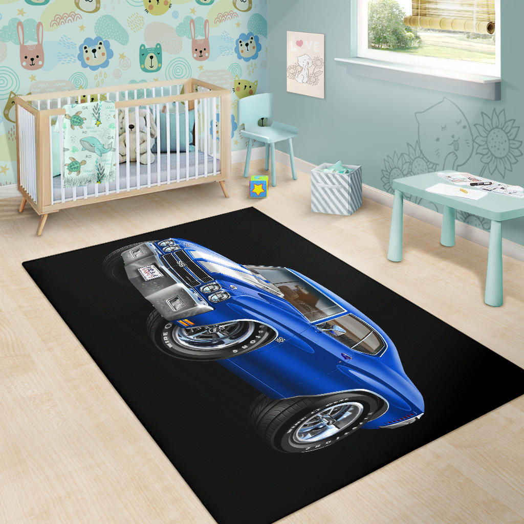 1970 Chevelle Blue USA Plate Area Rug