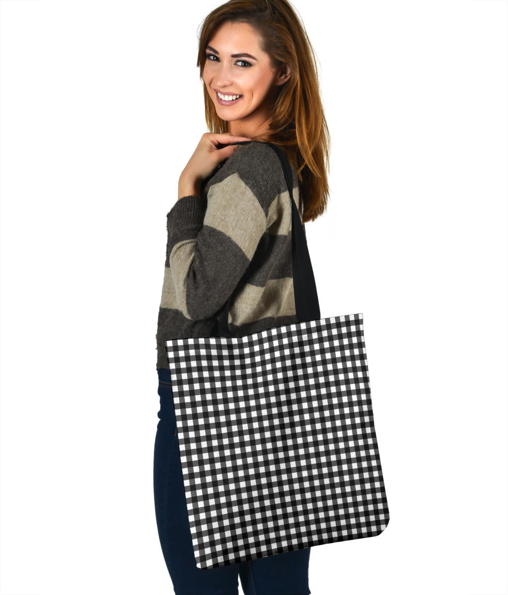 Black and White Buffalo Plaid Printed Tote Bag
