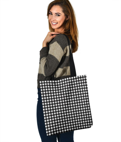 Black and White Buffalo Plaid Printed Tote Bag