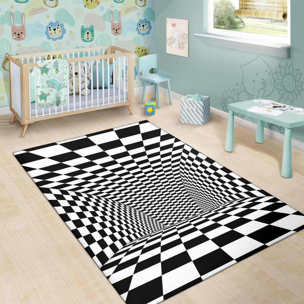 Tunnel Optical Illusion Checkered Flag Area Rug