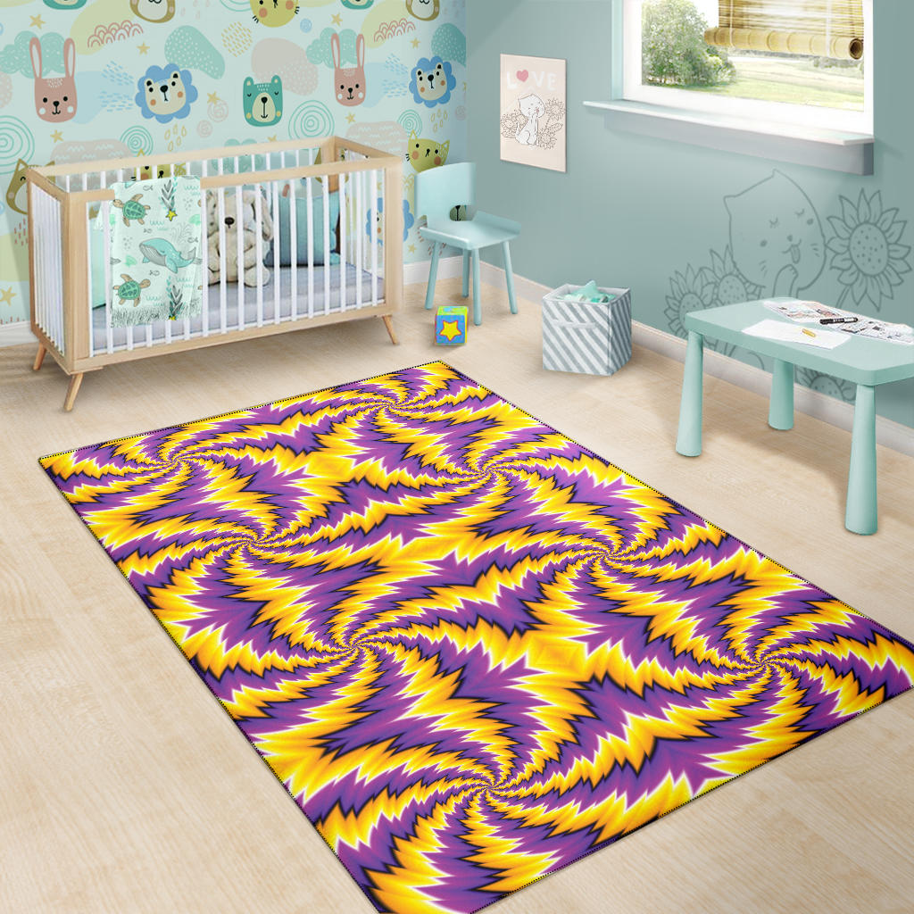 Spiral Optical Illusion Area Rug Purple Yellow