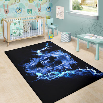 Blue Flaming Skull Area Rug