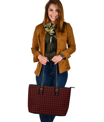 Black and White Buffalo Plaid Printed Large Leather Tote Bag