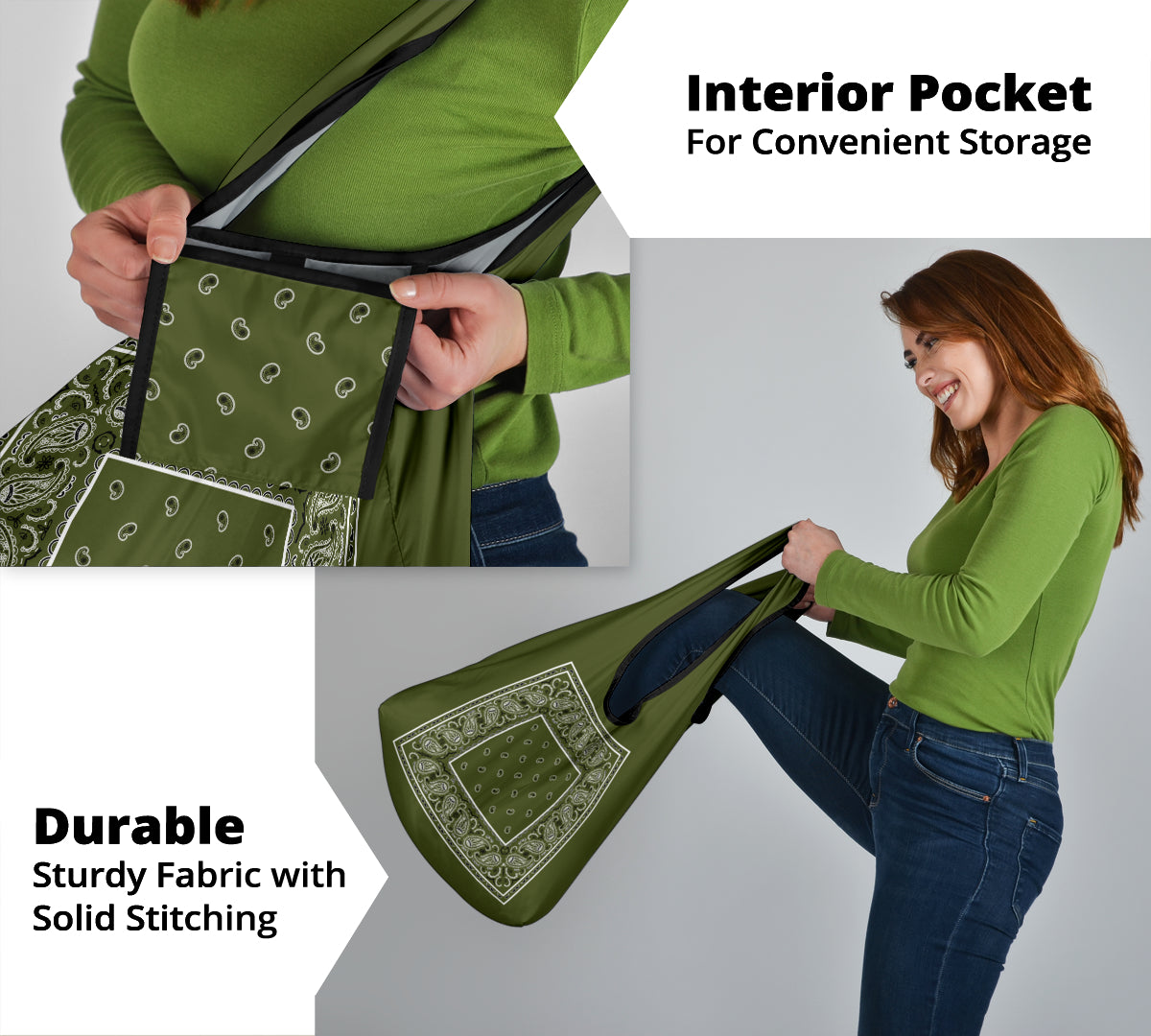 Army Green Bandana Reusable Grocery Bag 3-Pack