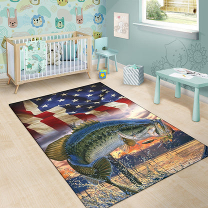 Bass Fish American Flag Area Rug