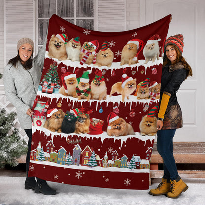 Premium Blanket Pomeranian Snow Christmas Blanket