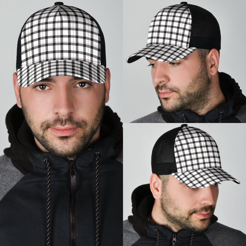 Black and White Buffalo Plaid Print Mesh Back Cap
