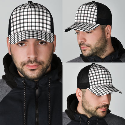 Black and White Buffalo Plaid Print Mesh Back Cap