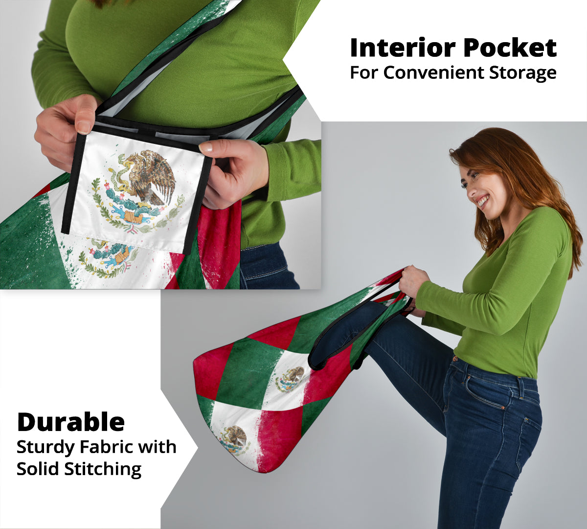 Mexican Flag Bandana Collage Grocery Bag 3-Pack