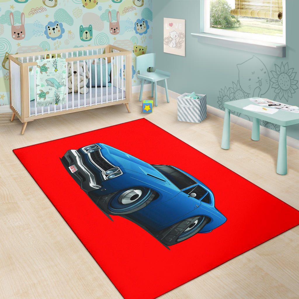 1968 Plymouth Roadrunner Blue Car Art Area Rug