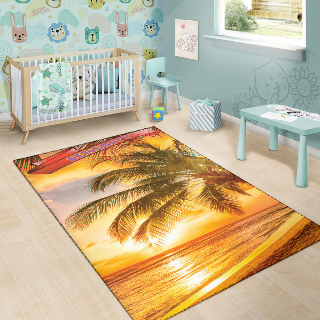Serenity Sunset Palm Tree Beach Area Rug