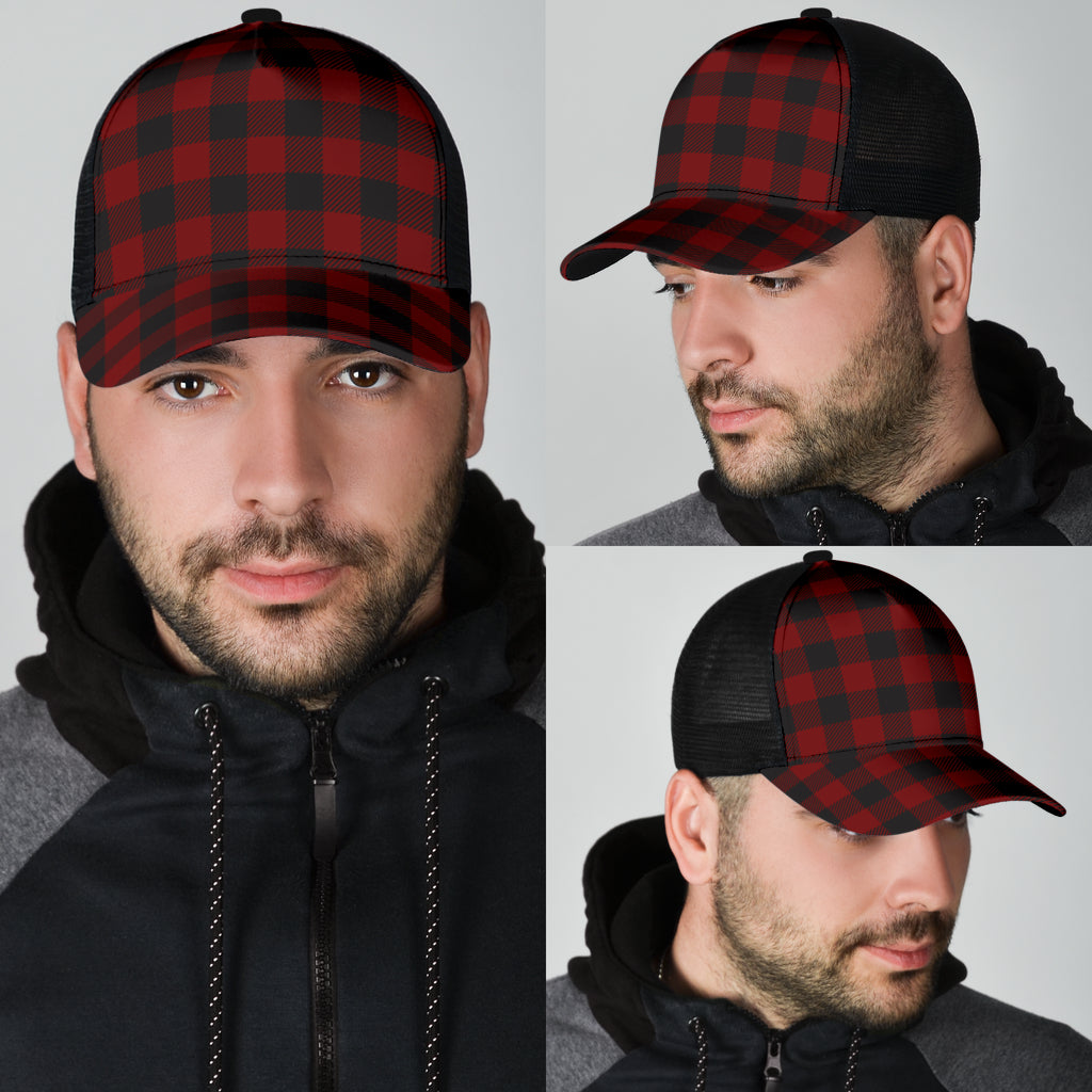 Black and White Buffalo Plaid Print Mesh Back Cap