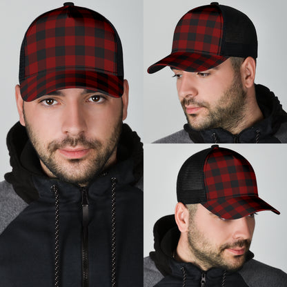 Black and White Buffalo Plaid Print Mesh Back Cap