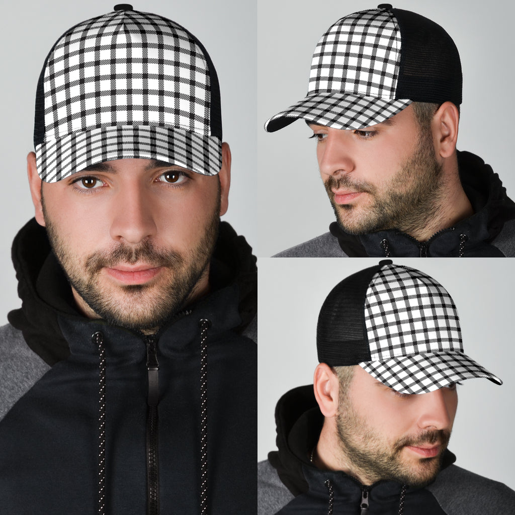 Black and White Buffalo Plaid Print Mesh Back Cap