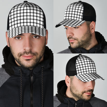 Black and White Buffalo Plaid Print Mesh Back Cap