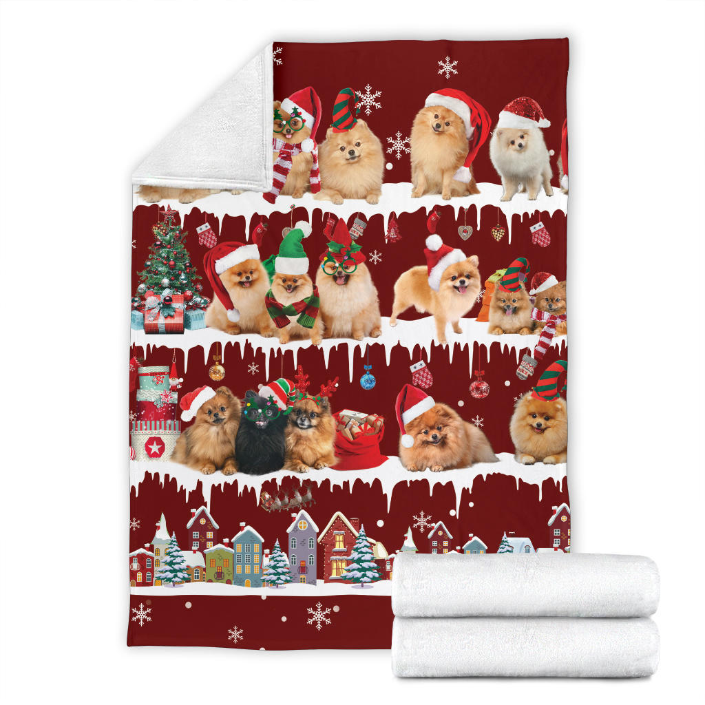 Premium Blanket Pomeranian Snow Christmas Blanket