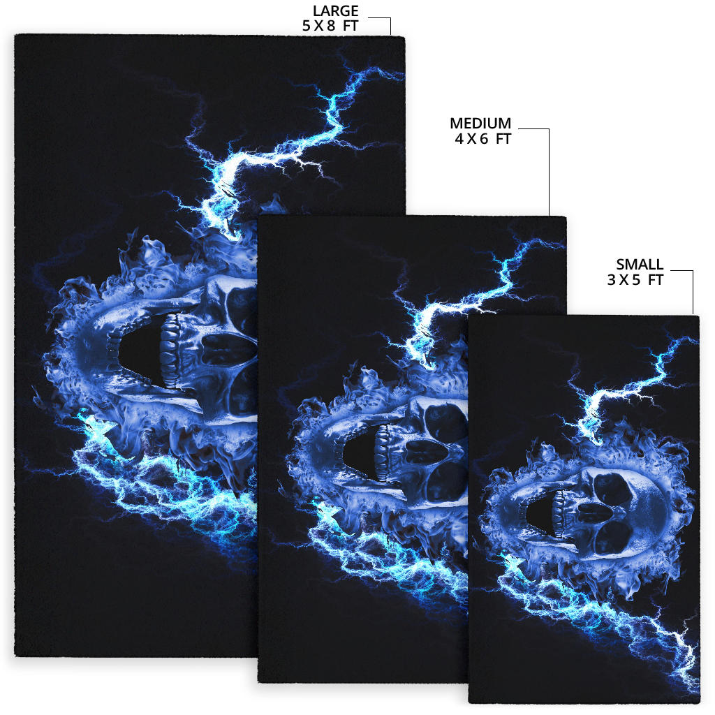Blue Flaming Skull Area Rug