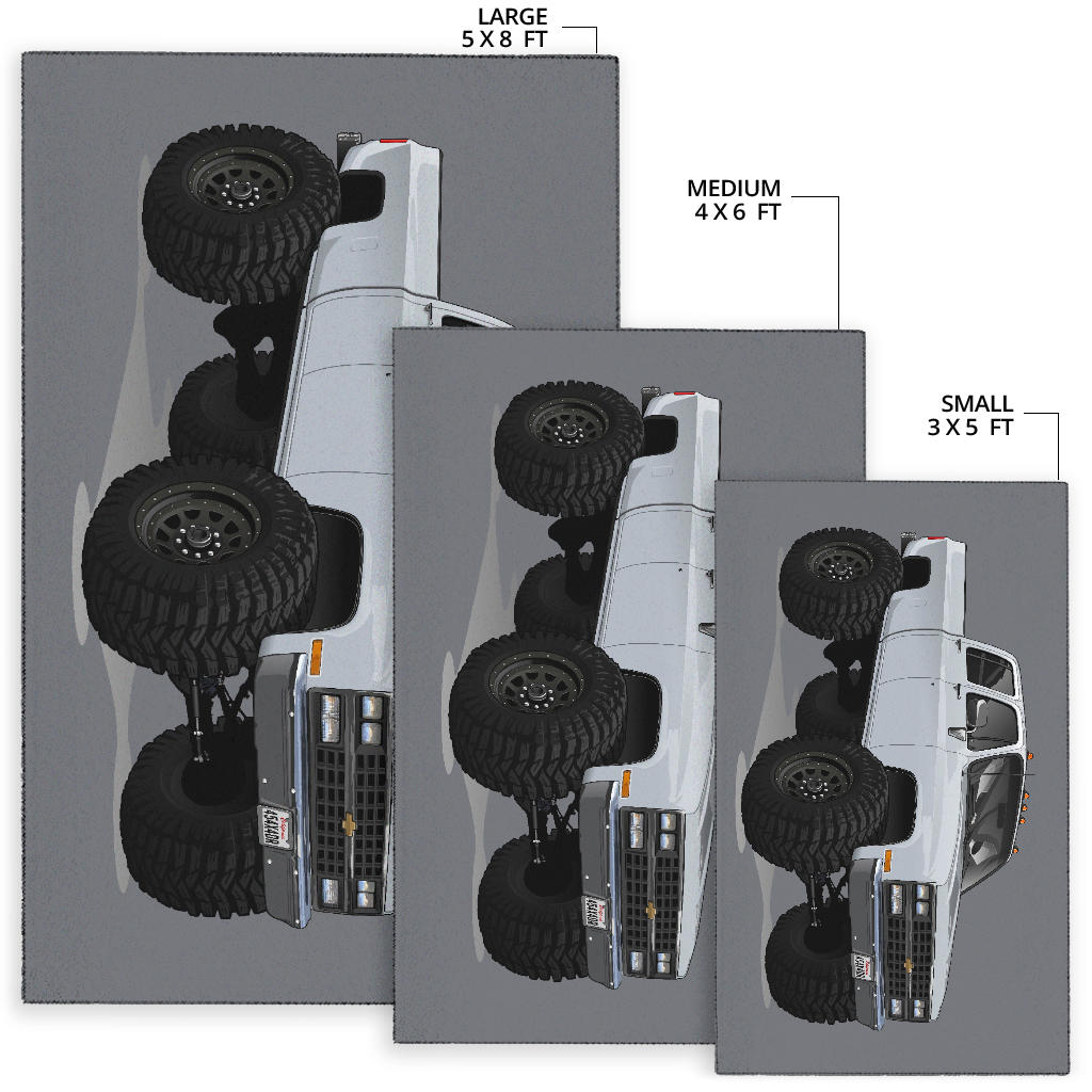 White 4x4 Crew Cab Pickup Truck Car Art Area Rug