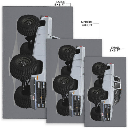 White 4x4 Crew Cab Pickup Truck Car Art Area Rug