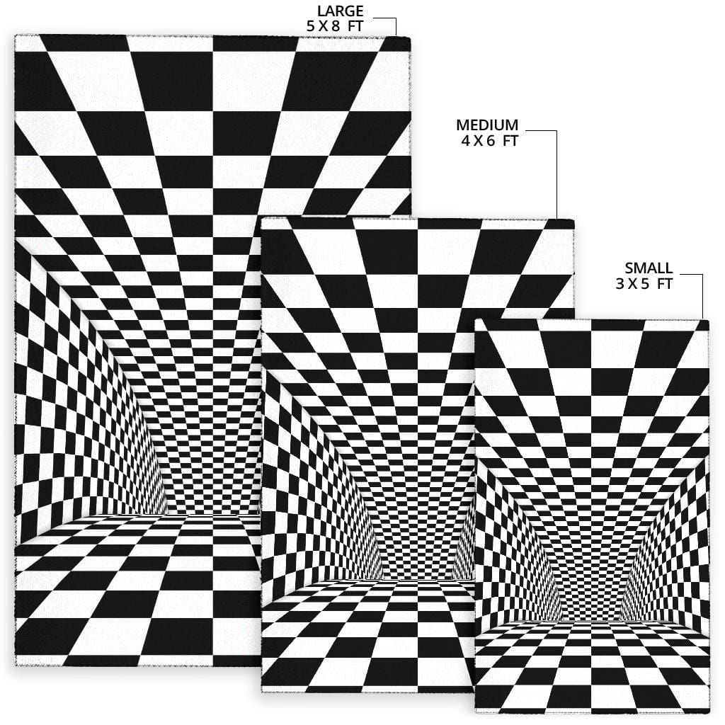 Tunnel Optical Illusion Checkered Flag Area Rug