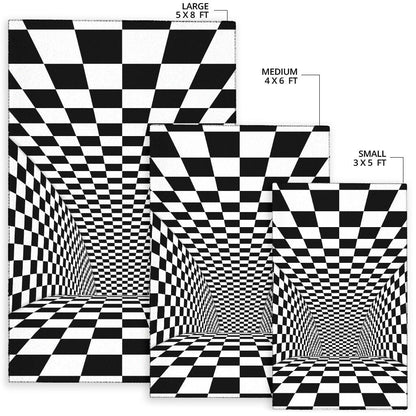 Tunnel Optical Illusion Checkered Flag Area Rug
