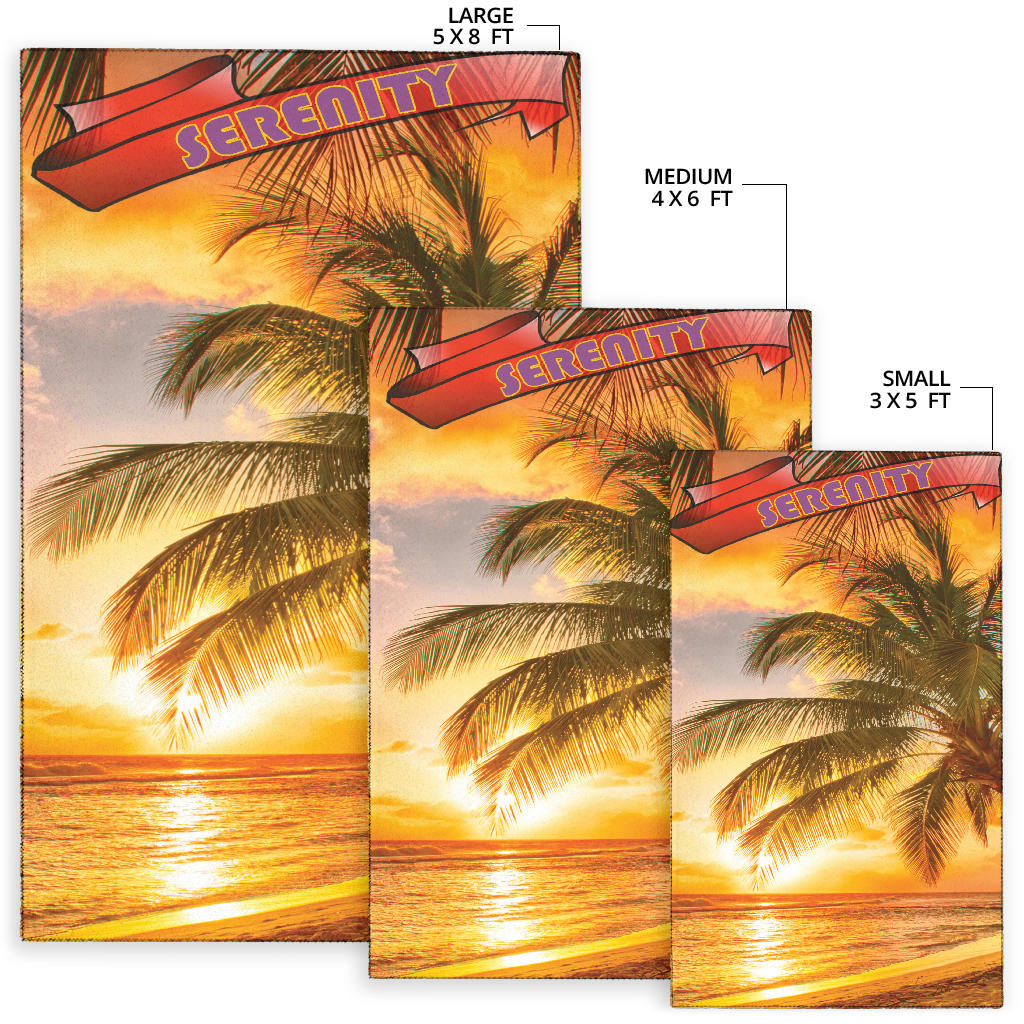 Serenity Sunset Palm Tree Beach Area Rug