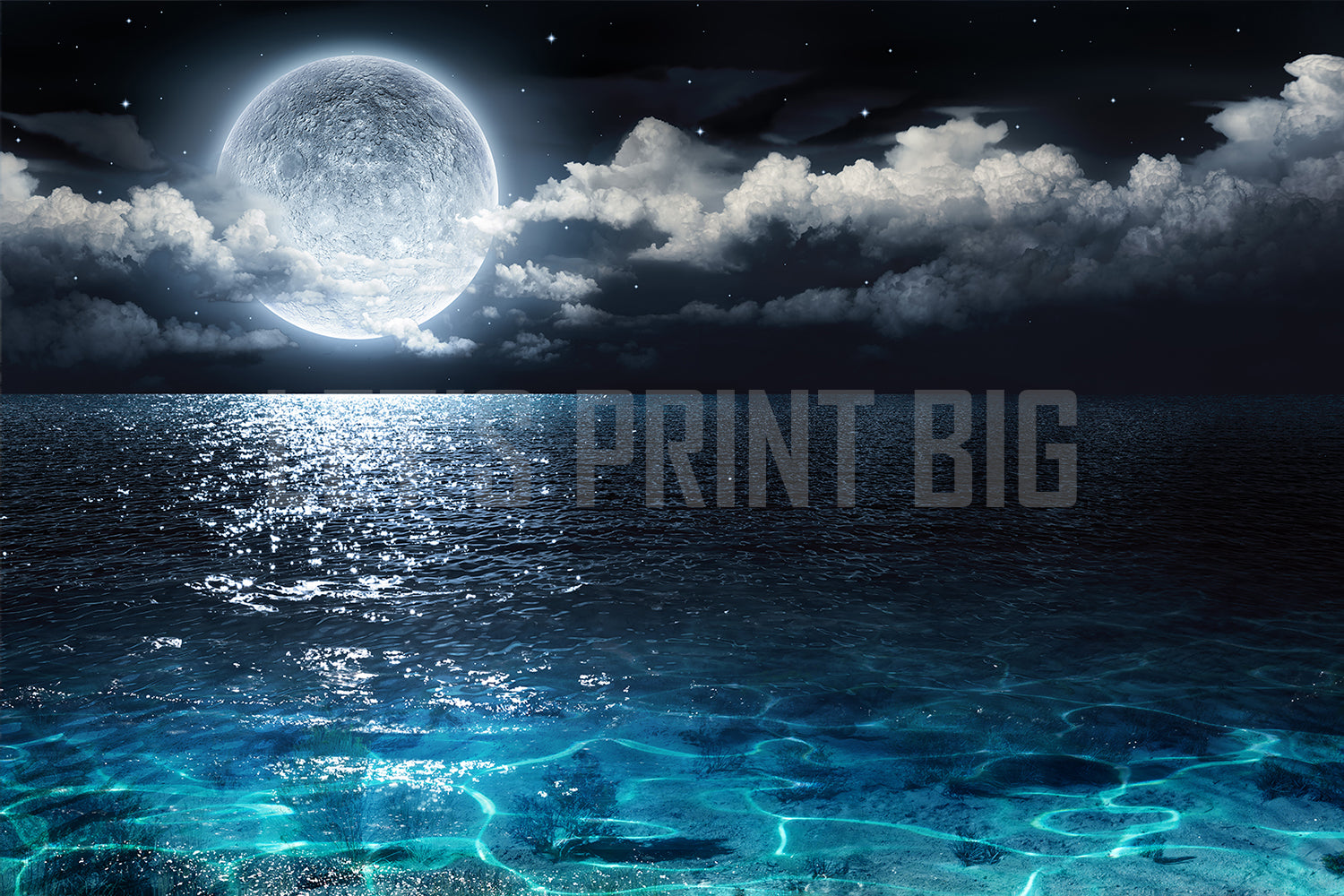 Designed Wall Mural Full Moon Wallpaper on Sea at Night proof
