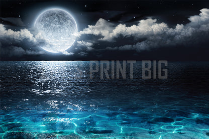 Designed Wall Mural Full Moon Wallpaper on Sea at Night proof