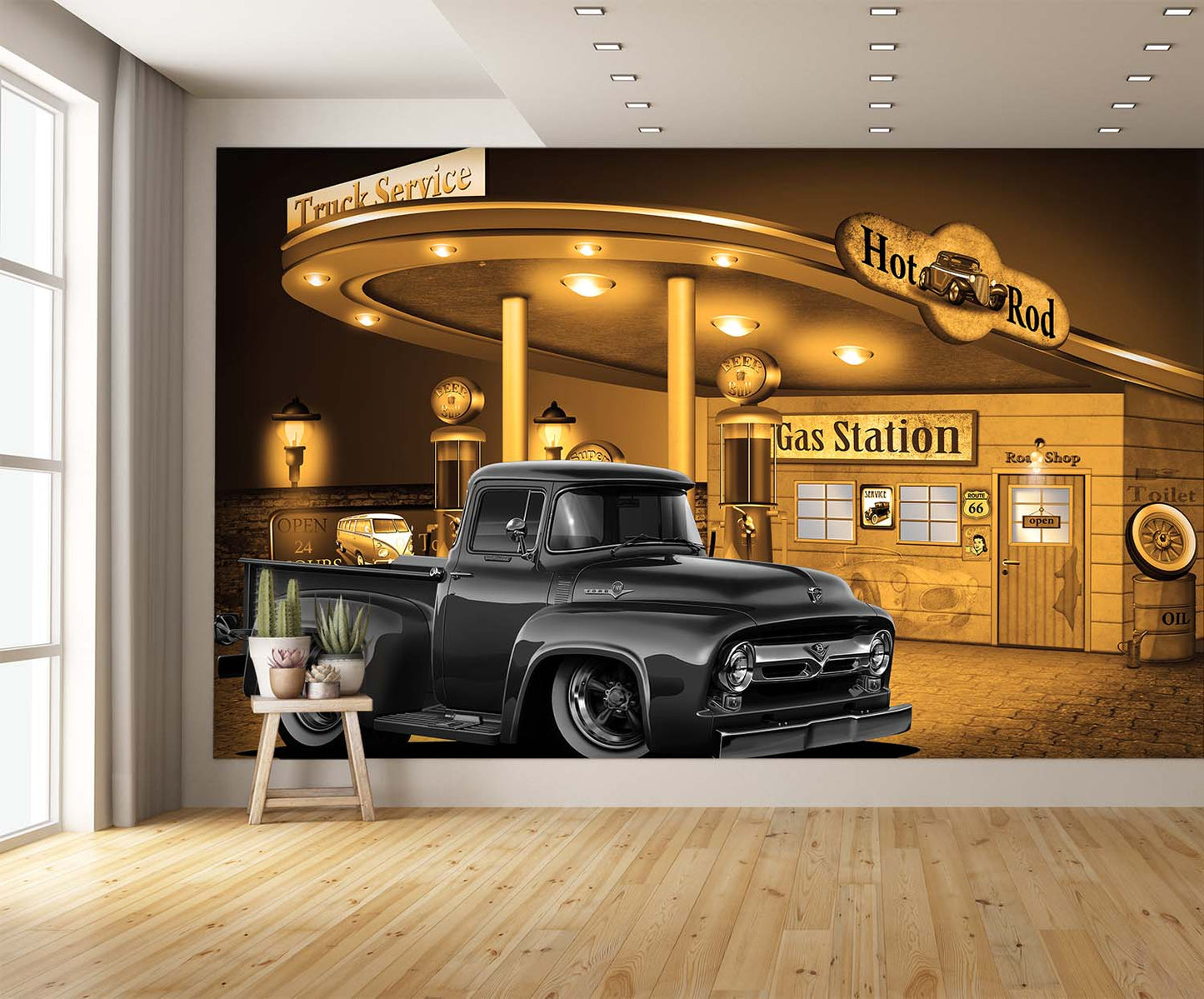 Car Art 1956 Ford Pickup Truck Gas Station Wall Mural