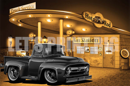 Car Art 1956 Ford Pickup Truck Gas Station Wall Mural