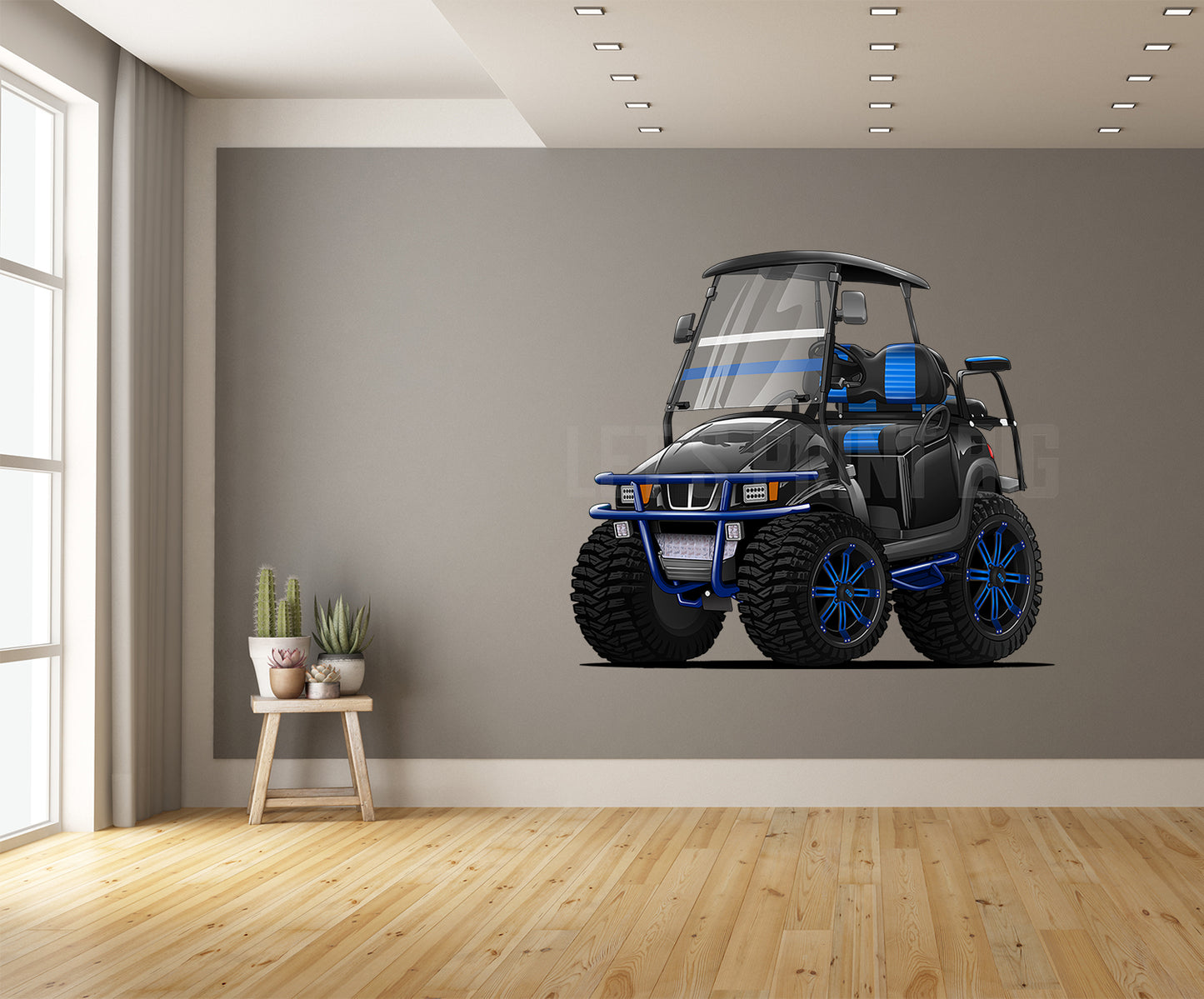 Golf Cart Cartoon Hot Rod Wall Art Decal