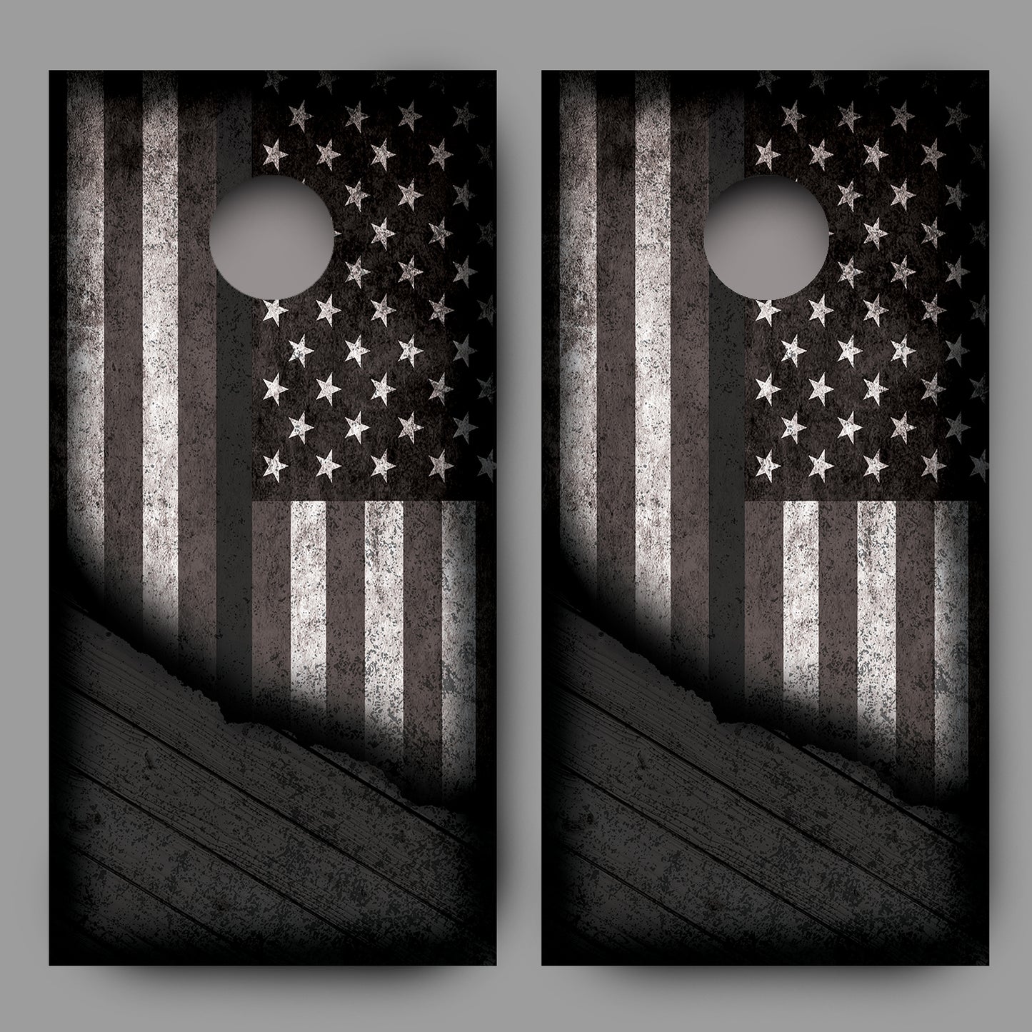 Distressed American Flag with Gray Line Corn Hole Wrap