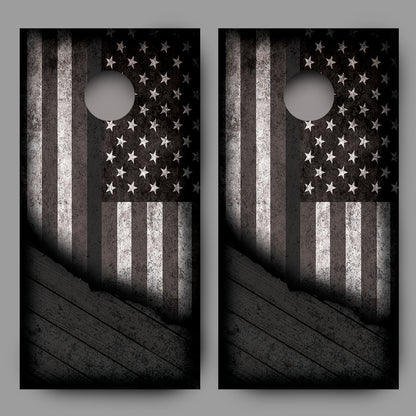 Distressed American Flag with Gray Line Corn Hole Wrap