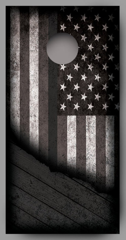 Distressed American Flag with Gray Line Corn Hole Wrap