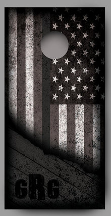 Custom Initialed Distressed American Flag with Gray Line Corn Hole Wrap