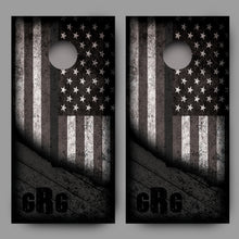 Custom Initialed Distressed American Flag with Gray Line Corn Hole Wrap