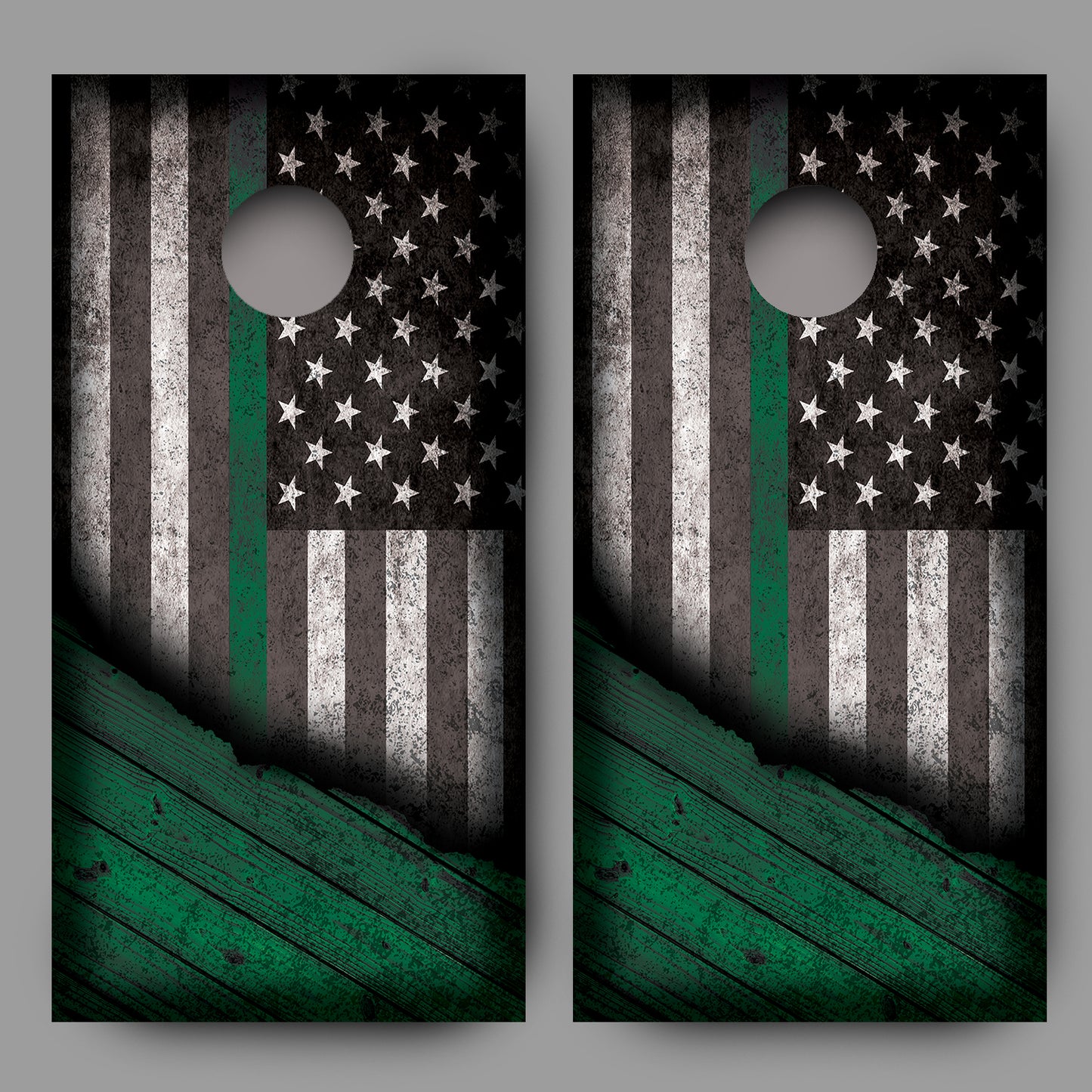 Distressed American Flag with Green Line Corn Hole Wrap