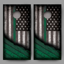Distressed American Flag with Green Line Corn Hole Wrap