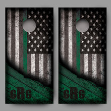 Custom Initialed Distressed American Flag with Green Line Corn Hole Wrap