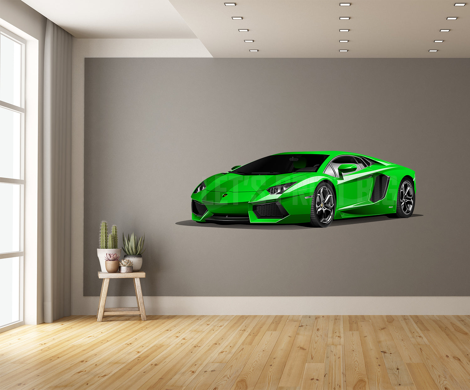 Car On Wall Art Green Lamborghini Decal Easy to Apply