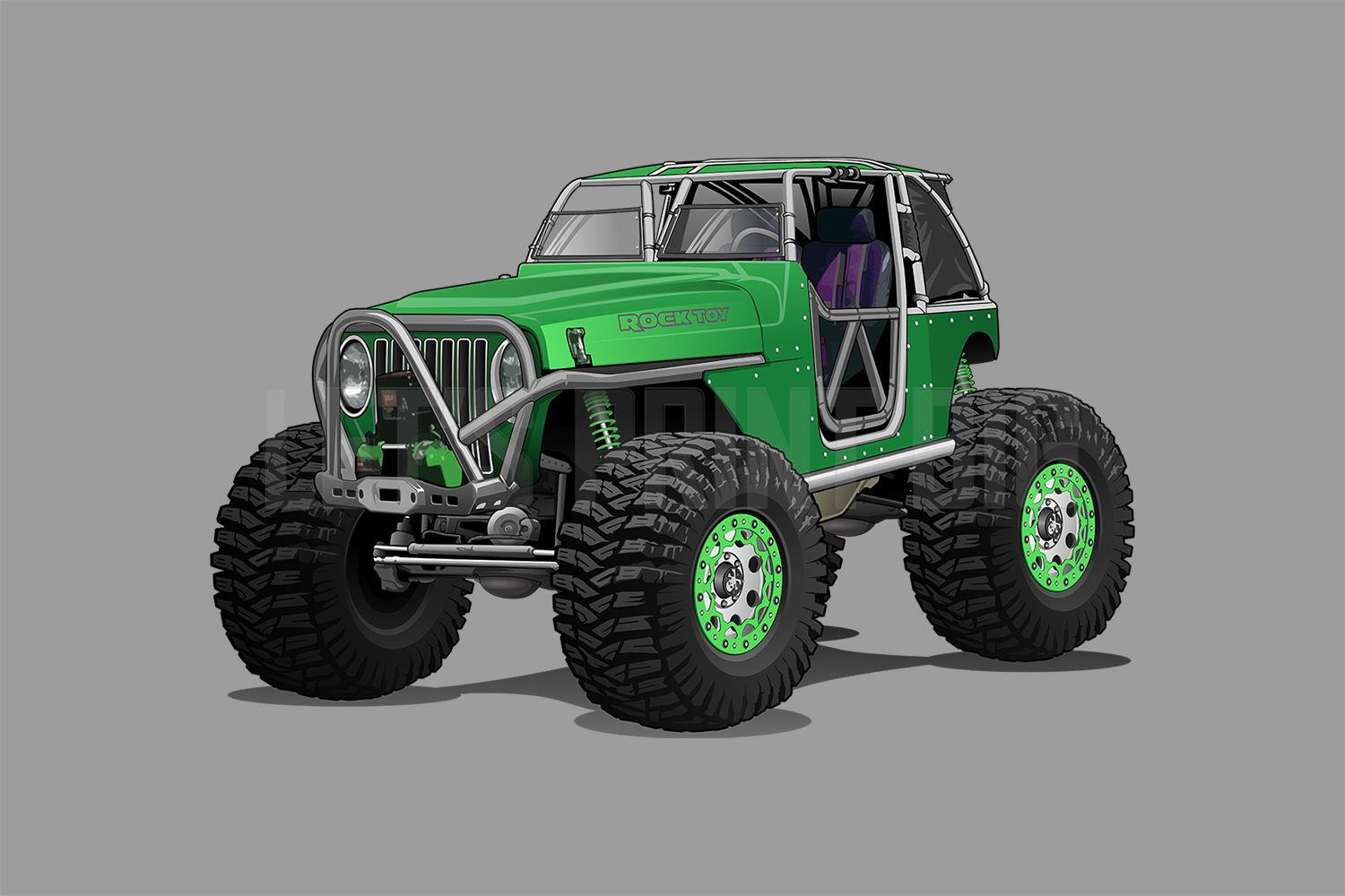 Green Jeep Rocktoy Monster Truck Muscle Car Art Wall Decal