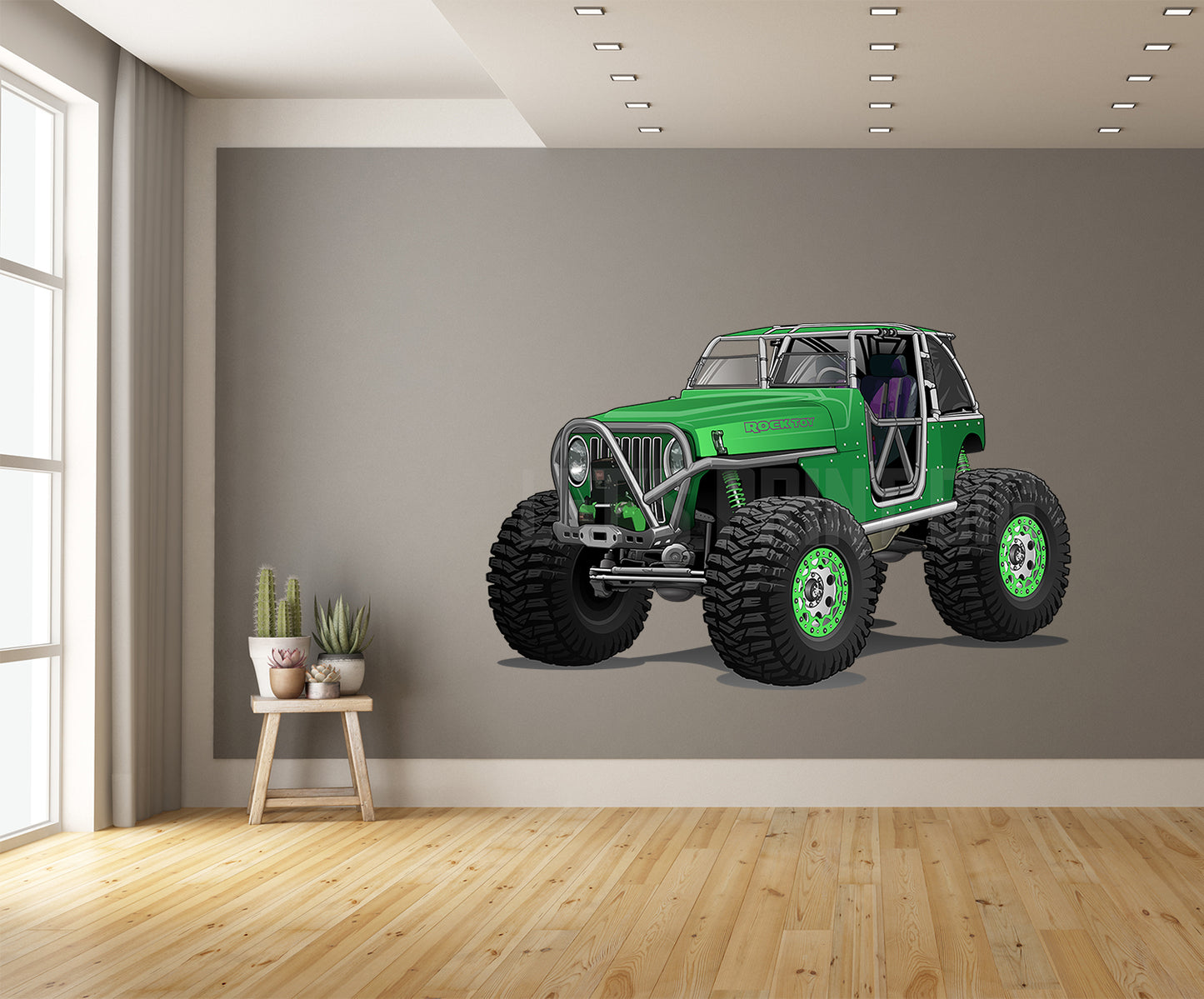 Green Jeep Rocktoy Monster Truck Muscle Car Art Wall Decal