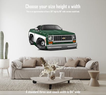 Car Art Green White Square Body Pickup Truck Cartoon Wall Decal