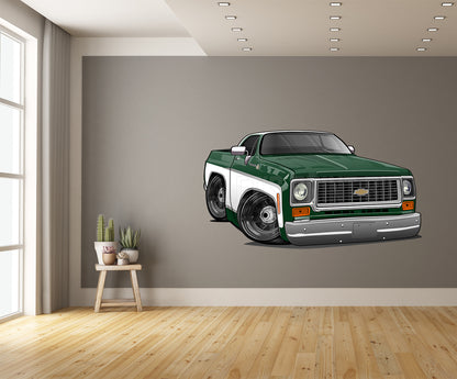 Car Art Green White Square Body Pickup Truck Cartoon Wall Decal