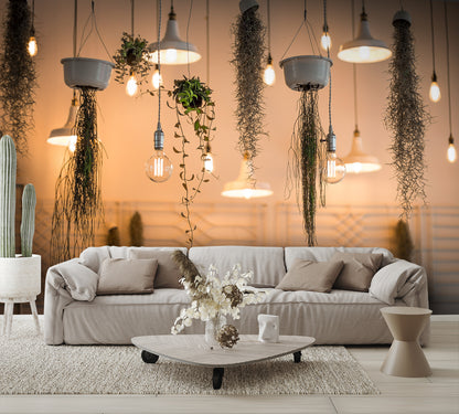 Hanging Plants and Lights Wall Mural