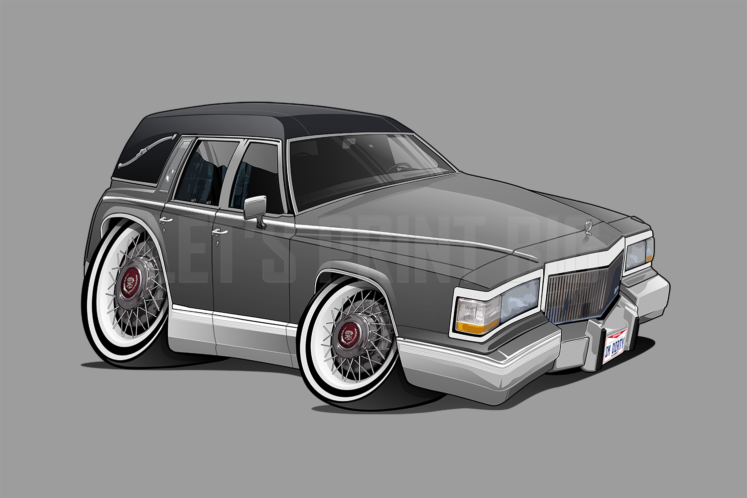 Car Art Gray Hearse Hot Rod Cartoon Wall Decal